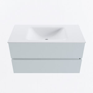 MONDIAZ VICA 90cm badmeubel onderkast Clay 2 lades. Wastafel CLOUD midden 1 kraangat, kleur Talc.