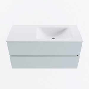 MONDIAZ VICA 100cm badmeubel onderkast Clay 2 lades. Wastafel CLOUD rechts zonder kraangat, kleur Talc.