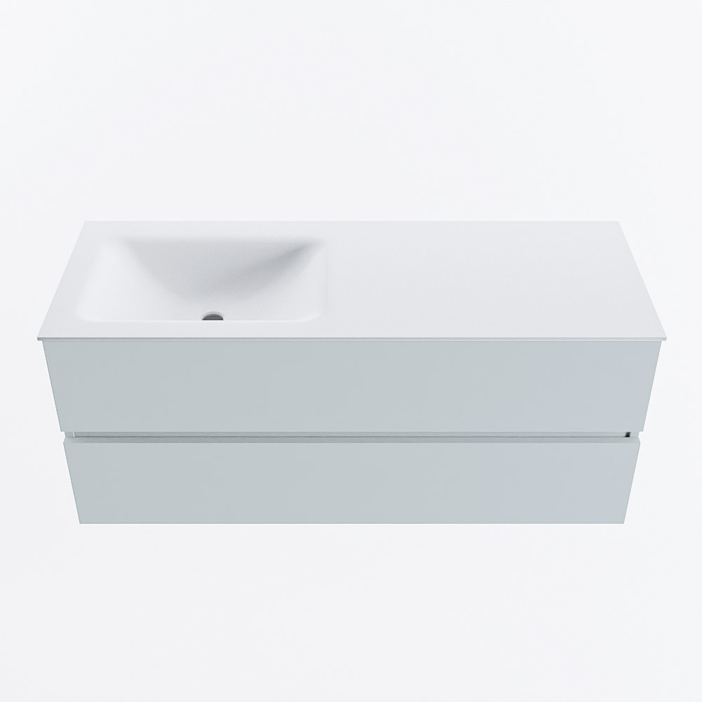 MONDIAZ VICA 120cm badmeubel onderkast Clay 2 lades. Wastafel CLOUD links zonder kraangat, kleur Talc.