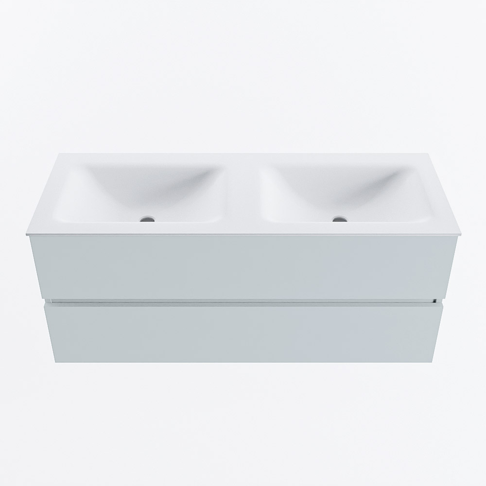 MONDIAZ VICA 120cm badmeubel onderkast Clay 2 lades. Wastafel CLOUD dubbel zonder kraangat, kleur Talc.