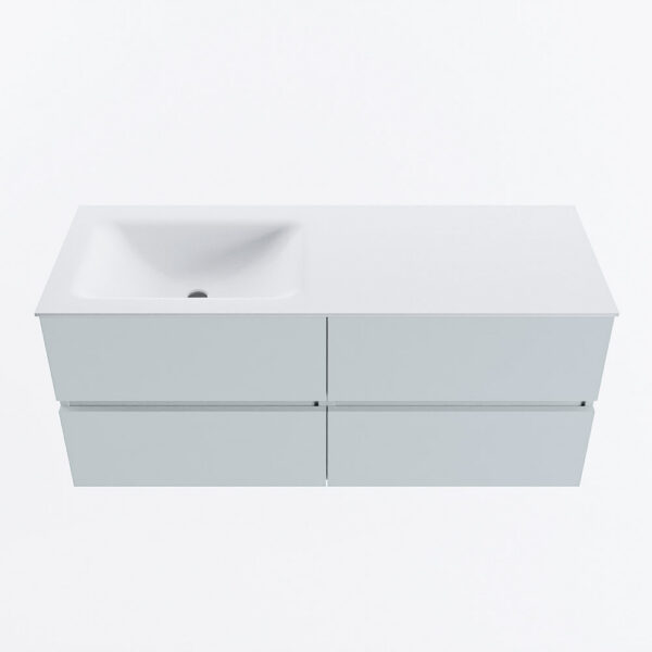 MONDIAZ VICA 120cm badmeubel onderkast Clay 4 lades. Wastafel CLOUD links 1 kraangat, kleur Talc.