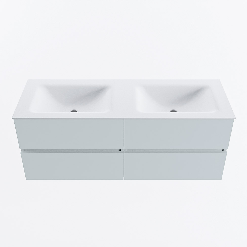 MONDIAZ VICA 130cm badmeubel onderkast Clay 4 lades. Wastafel CLOUD dubbel 2 kraangaten, kleur Talc.