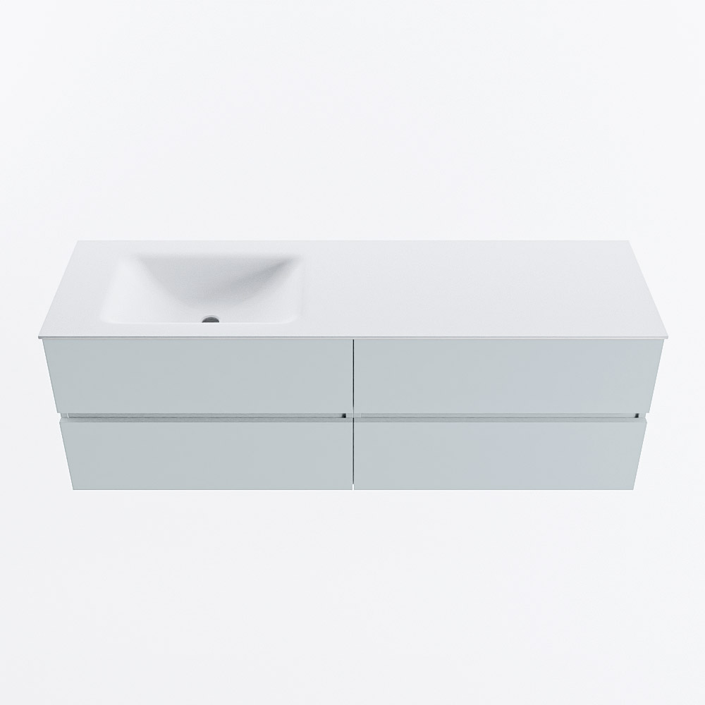 MONDIAZ VICA 150cm badmeubel onderkast Clay 4 lades. Wastafel CLOUD links 1 kraangat, kleur Talc.