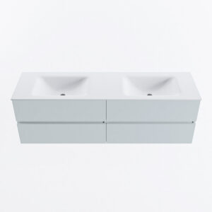 MONDIAZ VICA 160cm badmeubel onderkast Clay 4 lades. Wastafel CLOUD dubbel 2 kraangaten, kleur Talc.