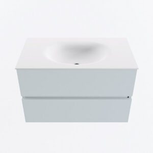 MONDIAZ VICA 80cm badmeubel onderkast Clay 2 lades. Wastafel MOON midden 1 kraangat, kleur Talc.