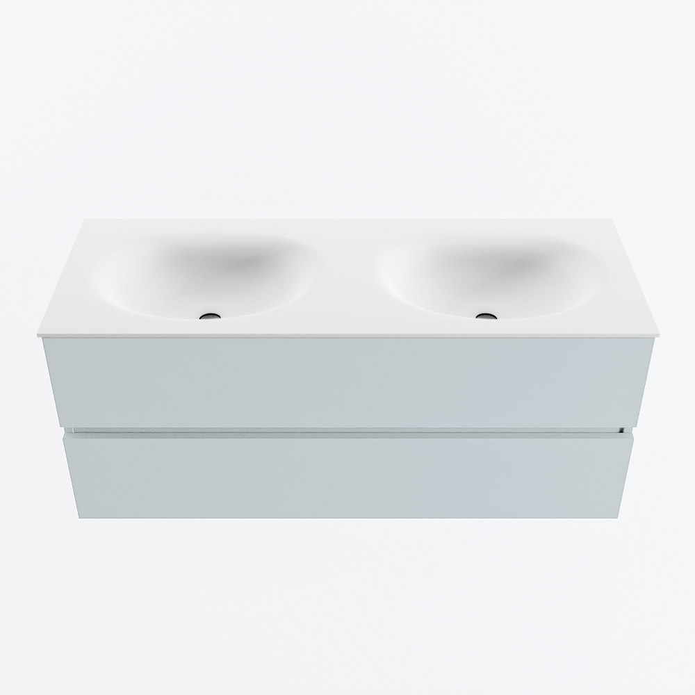 MONDIAZ VICA 120cm badmeubel onderkast Clay 2 lades. Wastafel MOON dubbel zonder kraangat, kleur Talc.