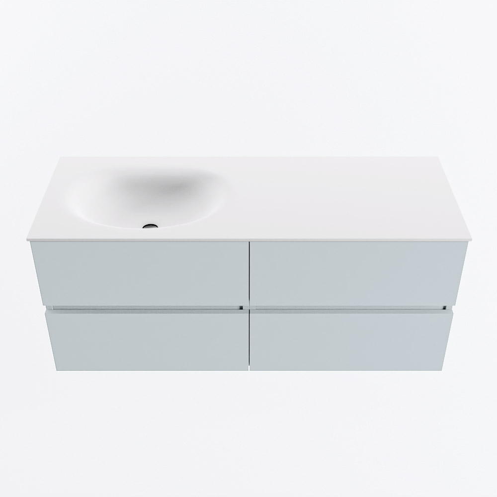 MONDIAZ VICA 120cm badmeubel onderkast Clay 4 lades. Wastafel MOON links 1 kraangat, kleur Talc.