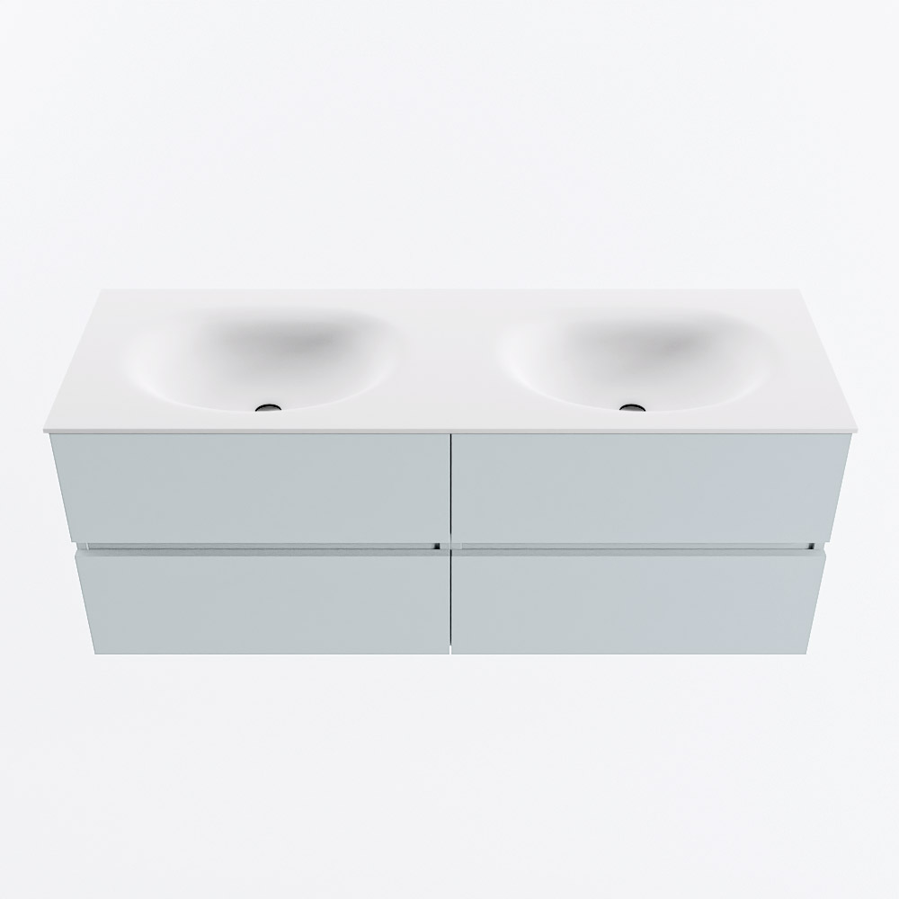 MONDIAZ VICA 130cm badmeubel onderkast Clay 4 lades. Wastafel MOON dubbel zonder kraangat, kleur Talc.