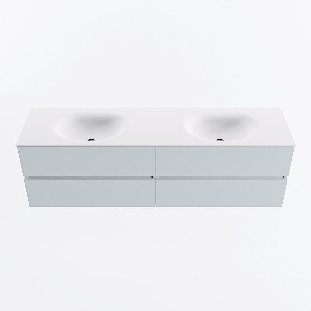 MONDIAZ VICA 170cm badmeubel onderkast Clay 4 lades. Wastafel MOON dubbel 2 kraangaten, kleur Talc.