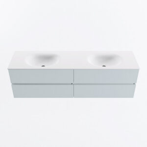 MONDIAZ VICA 170cm badmeubel onderkast Clay 4 lades. Wastafel MOON dubbel zonder kraangat, kleur Talc.