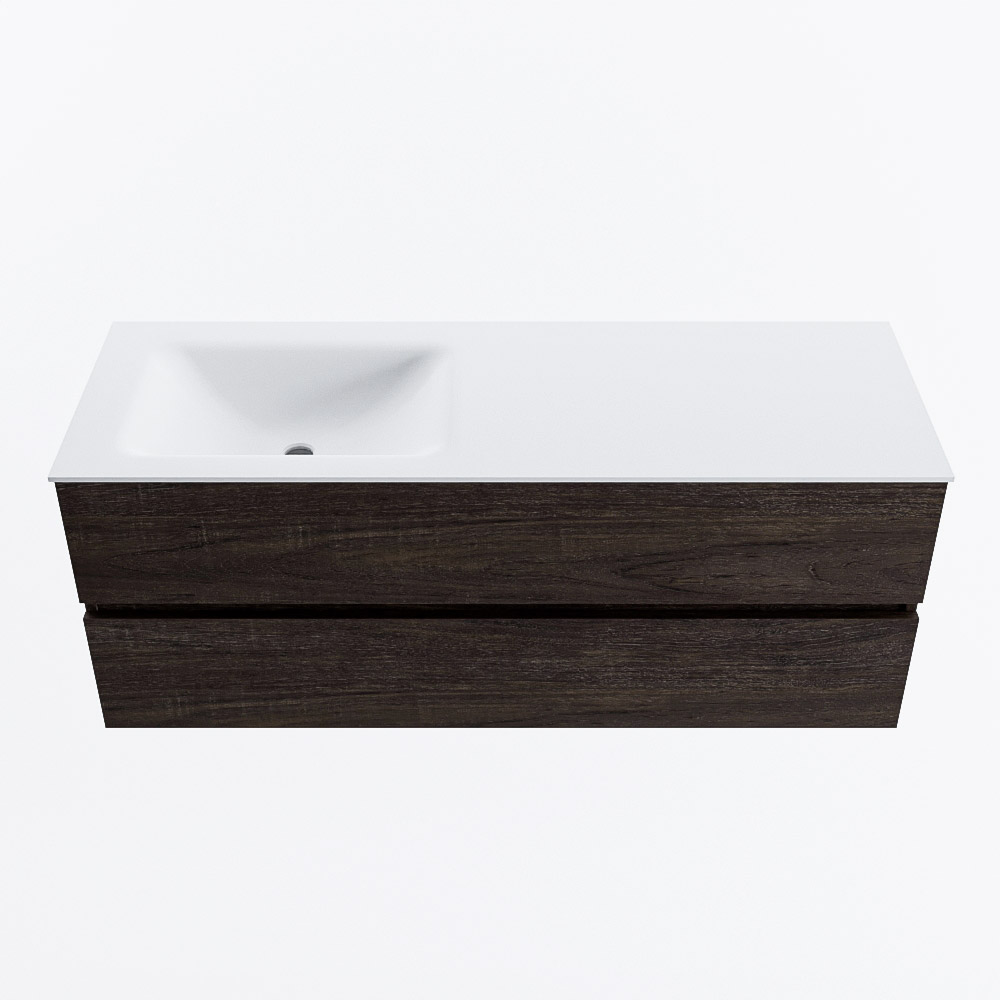 MONDIAZ VICA 130cm badmeubel onderkast Dark Brown 2 lades. Wastafel CLOUD links 1 kraangat, kleur Talc.