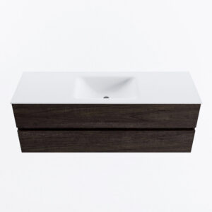 MONDIAZ VICA 140cm badmeubel onderkast Dark Brown 2 lades. Wastafel CLOUD midden 1 kraangat, kleur Talc.