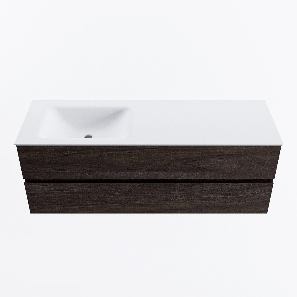 MONDIAZ VICA 140cm badmeubel onderkast Dark Brown 2 lades. Wastafel CLOUD links 1 kraangat, kleur Talc.
