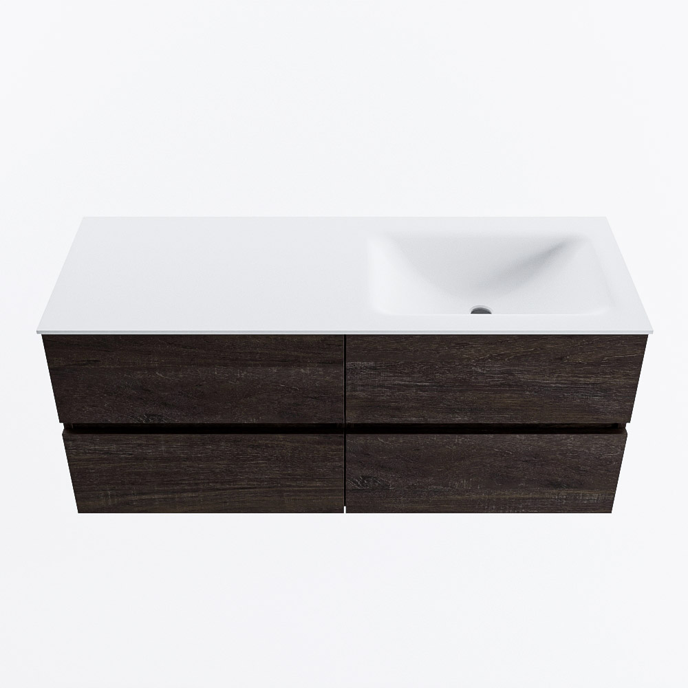 MONDIAZ VICA 120cm badmeubel onderkast Dark Brown 4 lades. Wastafel CLOUD rechts 1 kraangat, kleur Talc.