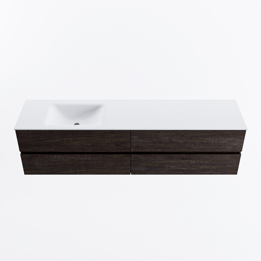 MONDIAZ VICA 190cm badmeubel onderkast Dark Brown 4 lades. Wastafel CLOUD links 1 kraangat, kleur Talc.