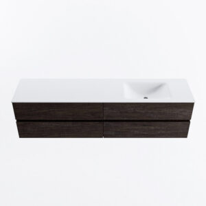 MONDIAZ VICA 190cm badmeubel onderkast Dark Brown 4 lades. Wastafel CLOUD rechts zonder kraangat, kleur Talc.
