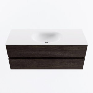 MONDIAZ VICA 120cm badmeubel onderkast Dark Brown 2 lades. Wastafel MOON midden 1 kraangat, kleur Talc.