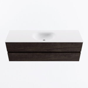 MONDIAZ VICA 150cm badmeubel onderkast Dark Brown 2 lades. Wastafel MOON midden 1 kraangat, kleur Talc.
