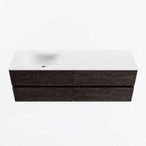 MONDIAZ VICA 150cm badmeubel onderkast Dark Brown 4 lades. Wastafel MOON links 1 kraangat, kleur Talc.