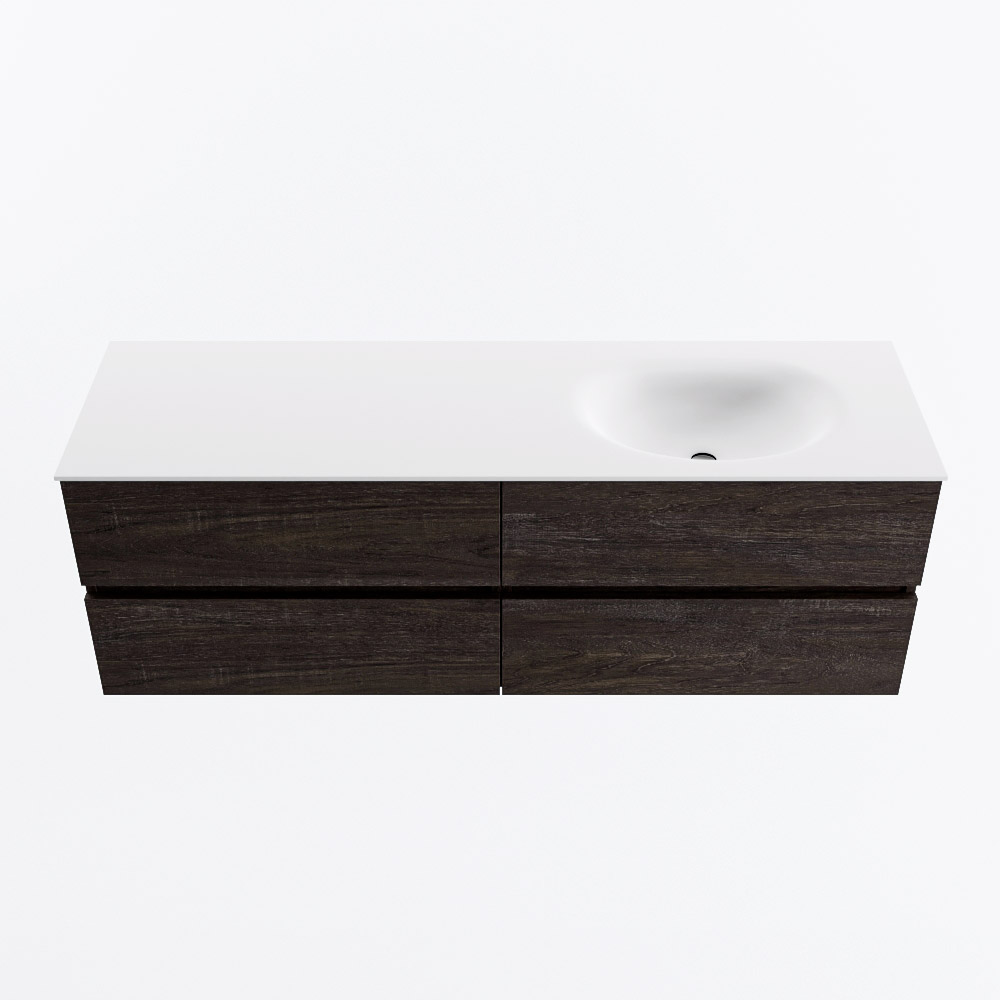 MONDIAZ VICA 150cm badmeubel onderkast Dark Brown 4 lades. Wastafel MOON rechts 1 kraangat, kleur Talc.