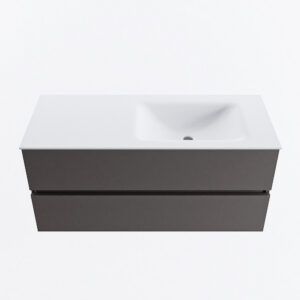 MONDIAZ VICA 110cm badmeubel onderkast Dark Grey 2 lades. Wastafel CLOUD rechts zonder kraangat, kleur Talc.