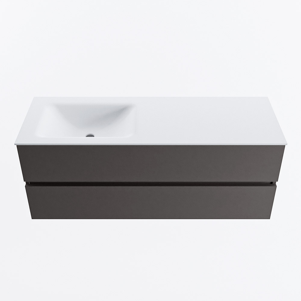 MONDIAZ VICA 130cm badmeubel onderkast Dark Grey 2 lades. Wastafel CLOUD links zonder kraangat, kleur Talc.