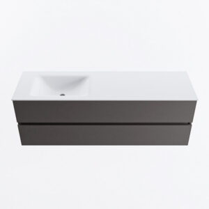 MONDIAZ VICA 150cm badmeubel onderkast Dark Grey 2 lades. Wastafel CLOUD links zonder kraangat, kleur Talc.