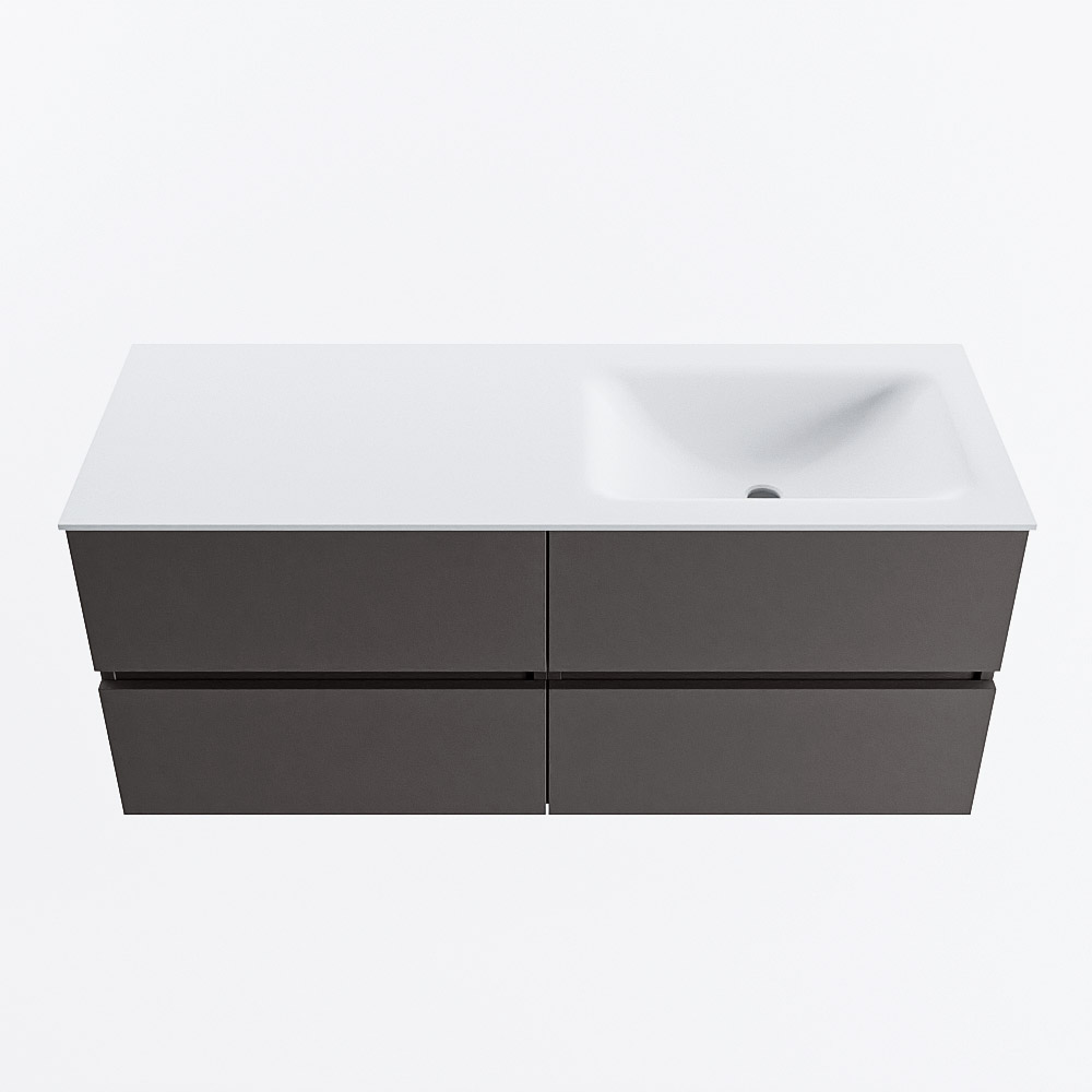 MONDIAZ VICA 120cm badmeubel onderkast Dark Grey 4 lades. Wastafel CLOUD rechts zonder kraangat, kleur Talc.