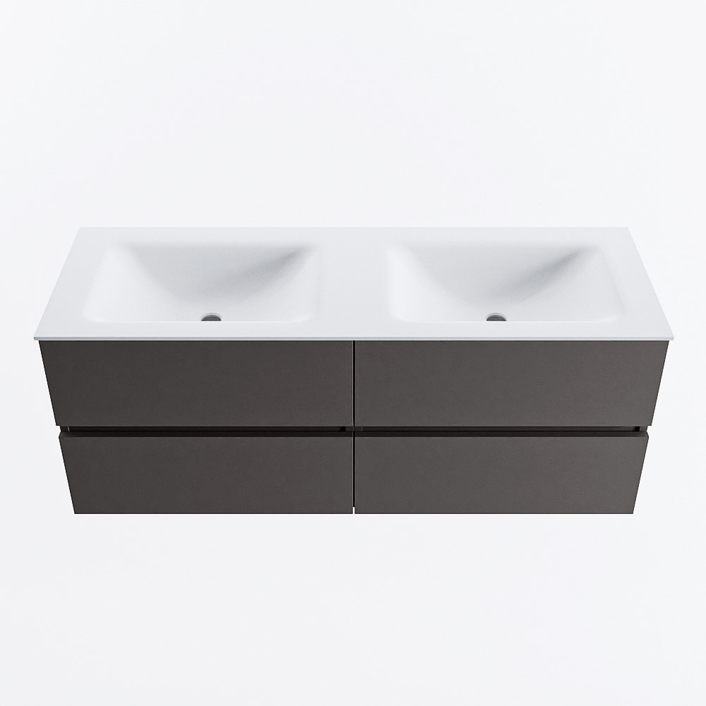MONDIAZ VICA 130cm badmeubel onderkast Dark Grey 4 lades. Wastafel CLOUD dubbel zonder kraangat, kleur Talc.