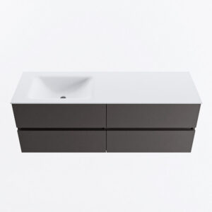 MONDIAZ VICA 140cm badmeubel onderkast Dark Grey 4 lades. Wastafel CLOUD links zonder kraangat, kleur Talc.