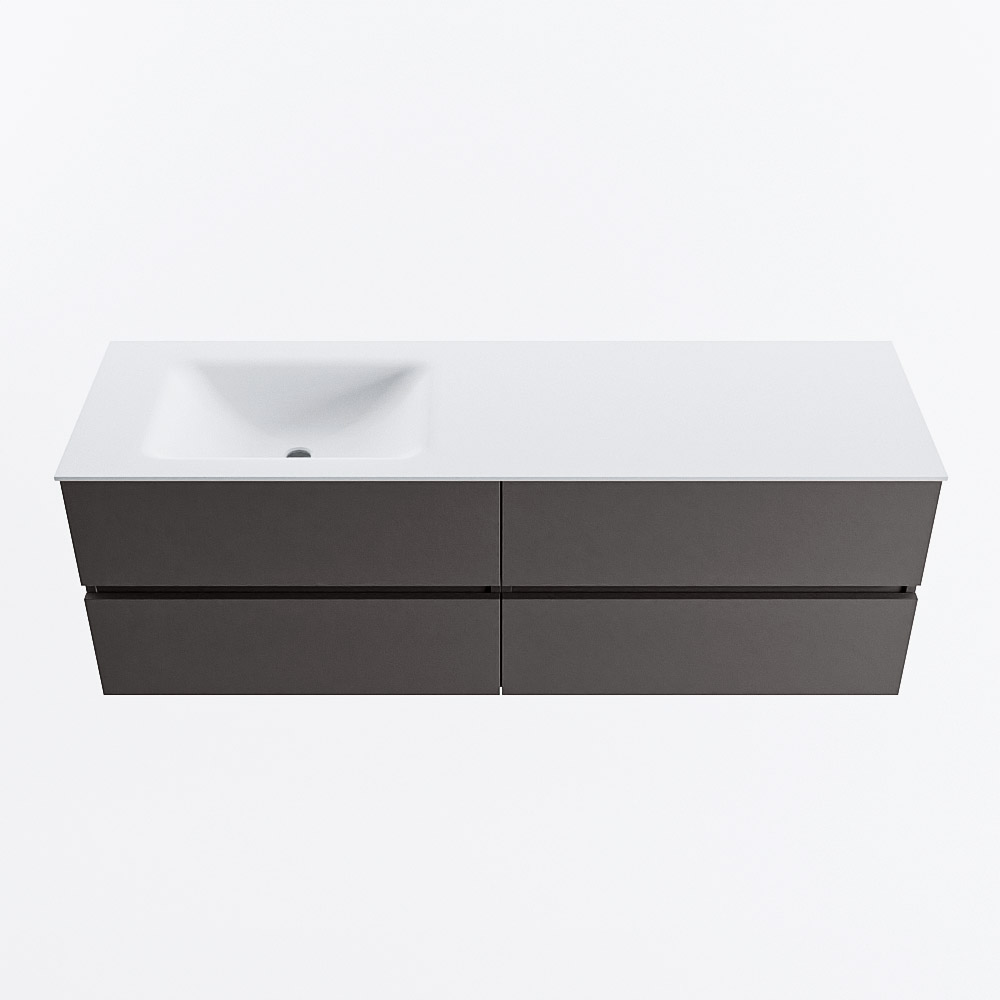 MONDIAZ VICA 150cm badmeubel onderkast Dark Grey 4 lades. Wastafel CLOUD links zonder kraangat, kleur Talc.