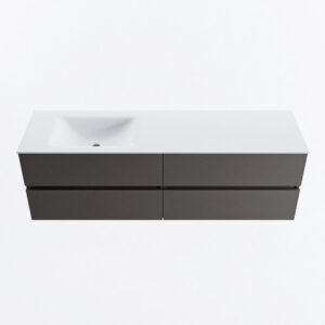 MONDIAZ VICA 160cm badmeubel onderkast Dark Grey 4 lades. Wastafel CLOUD links zonder kraangat, kleur Talc.