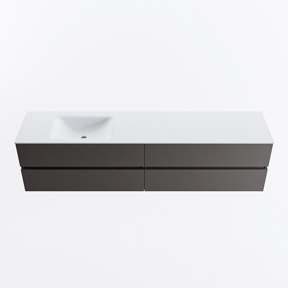 MONDIAZ VICA 200cm badmeubel onderkast Dark Grey 4 lades. Wastafel CLOUD links 1 kraangat, kleur Talc.