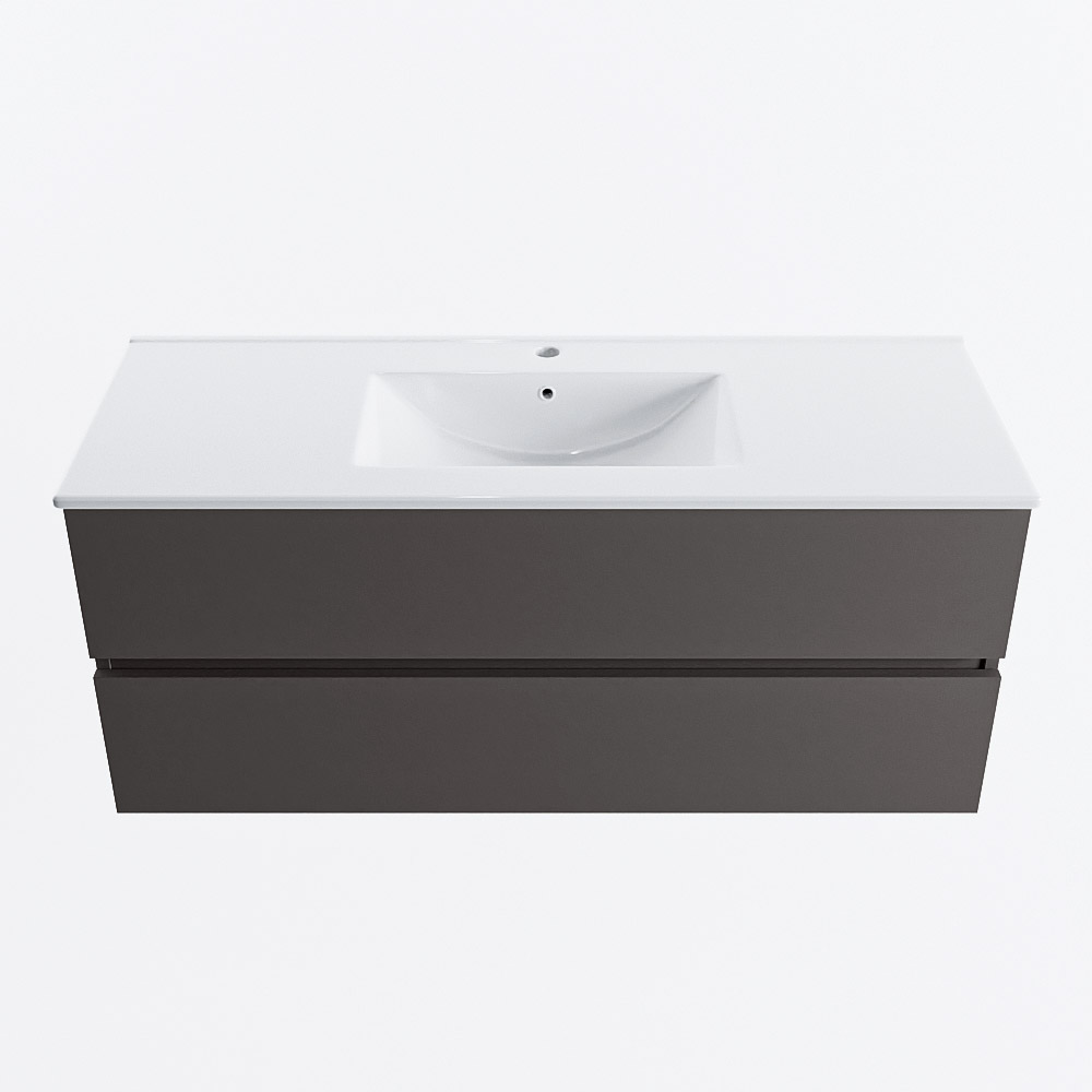 MONDIAZ VICA 120cm badmeubel onderkast Dark Grey 2 lades. Wastafel DENIA midden 1 kraangat, kleur Glanzend Wit.