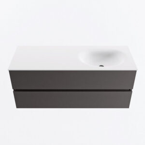 MONDIAZ VICA 120cm badmeubel onderkast Dark Grey 2 lades. Wastafel MOON rechts 1 kraangat, kleur Talc.