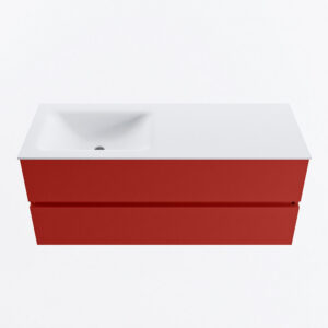 MONDIAZ VICA 120cm badmeubel onderkast Fire 2 lades. Wastafel CLOUD links zonder kraangat, kleur Talc.