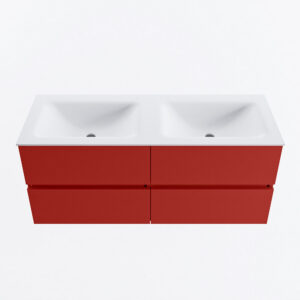 MONDIAZ VICA 120cm badmeubel onderkast Fire 4 lades. Wastafel CLOUD dubbel 2 kraangaten, kleur Talc.