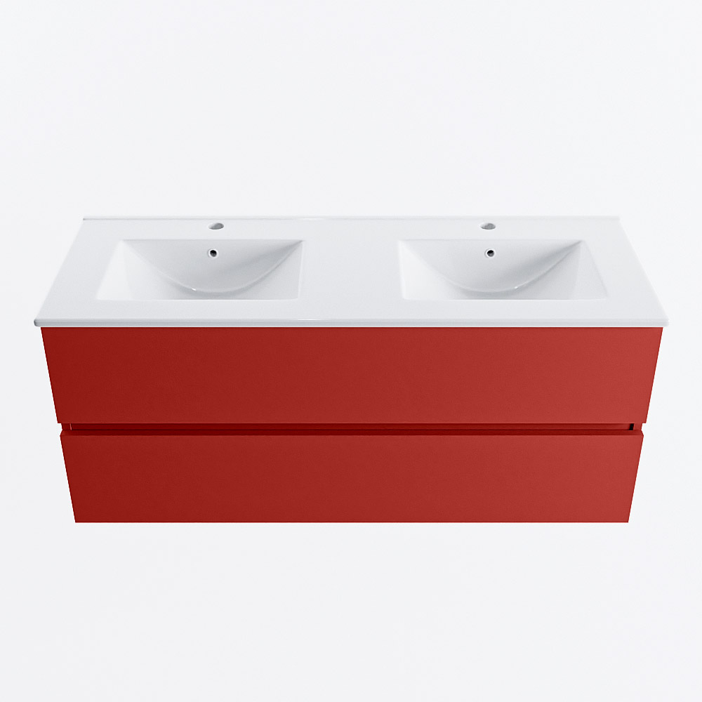 MONDIAZ VICA 120cm badmeubel onderkast Fire 2 lades. Wastafel DENIA dubbel 2 kraangaten, kleur Glanzend Wit.