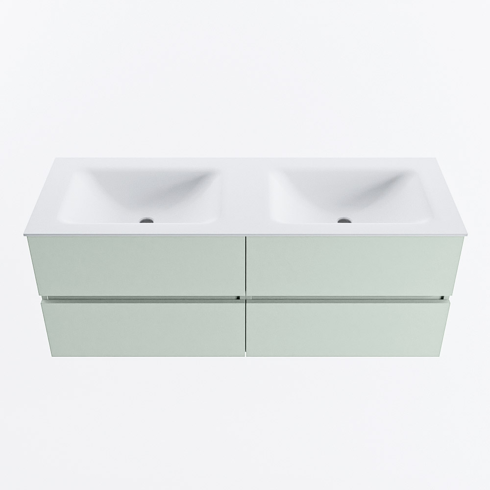 MONDIAZ VICA 130cm badmeubel onderkast Greey 4 lades. Wastafel CLOUD dubbel 2 kraangaten, kleur Talc.