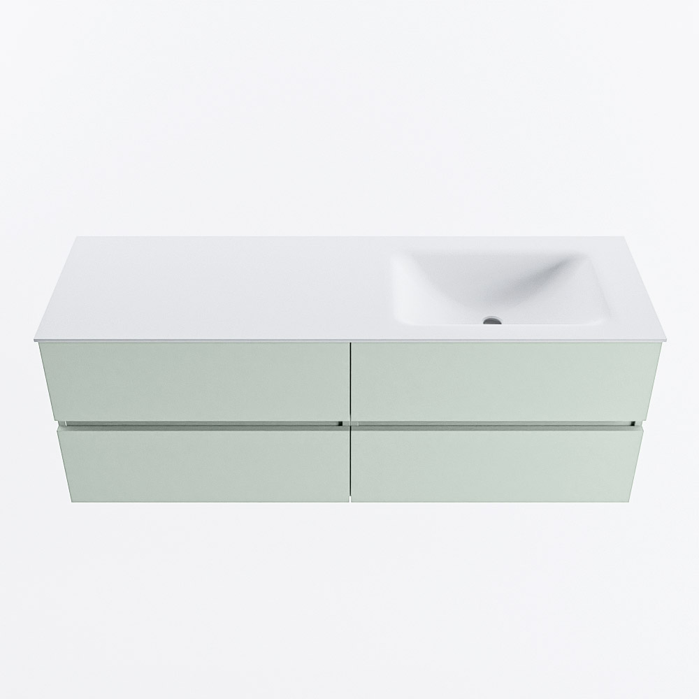 MONDIAZ VICA 140cm badmeubel onderkast Greey 4 lades. Wastafel CLOUD rechts 1 kraangat, kleur Talc.