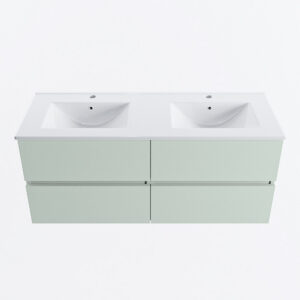 MONDIAZ VICA 120cm badmeubel onderkast Greey 4 lades. Wastafel DENIA dubbel 2 kraangaten, kleur Glanzend Wit.