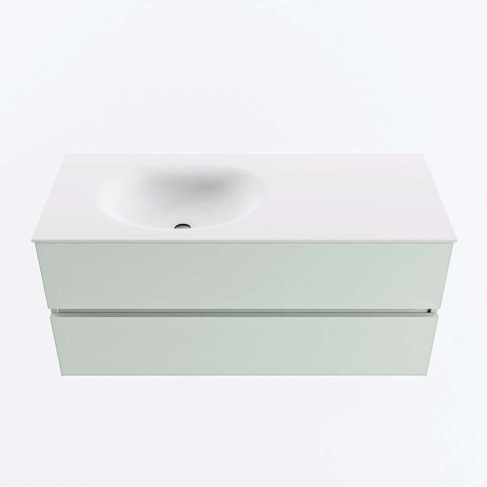 MONDIAZ VICA 110cm badmeubel onderkast Greey 2 lades. Wastafel MOON links 1 kraangat, kleur Talc.