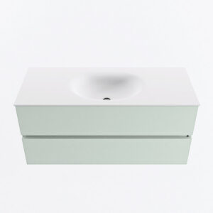 MONDIAZ VICA 110cm badmeubel onderkast Greey 2 lades. Wastafel MOON midden zonder kraangat, kleur Talc.