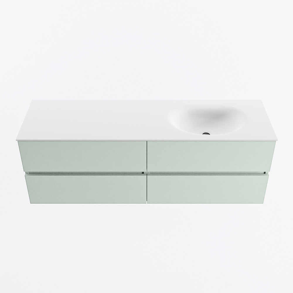 MONDIAZ VICA 150cm badmeubel onderkast Greey 4 lades. Wastafel MOON rechts 1 kraangat, kleur Talc.