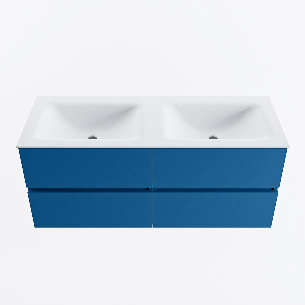 MONDIAZ VICA 120cm badmeubel onderkast Jeans 4 lades. Wastafel CLOUD dubbel 2 kraangaten, kleur Talc.