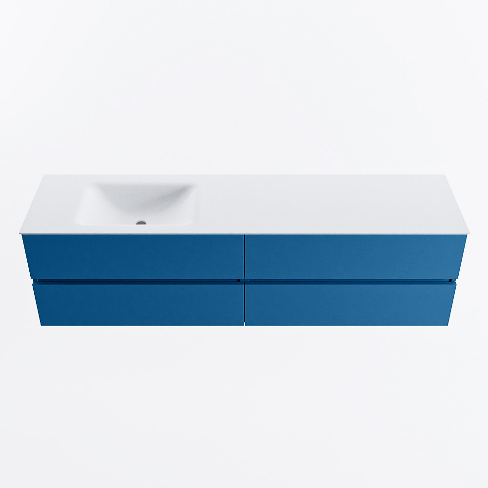 MONDIAZ VICA 180cm badmeubel onderkast Jeans 4 lades. Wastafel CLOUD links 1 kraangat, kleur Talc.