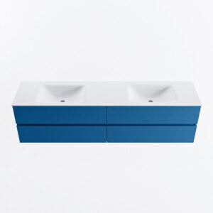 MONDIAZ VICA 190cm badmeubel onderkast Jeans 4 lades. Wastafel CLOUD dubbel 2 kraangaten, kleur Talc.