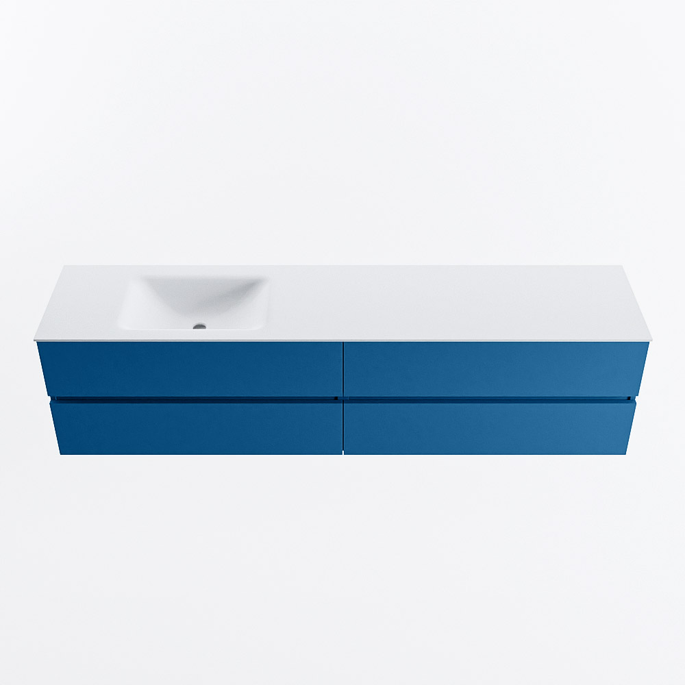 MONDIAZ VICA 200cm badmeubel onderkast Jeans 4 lades. Wastafel CLOUD links zonder kraangat, kleur Talc.