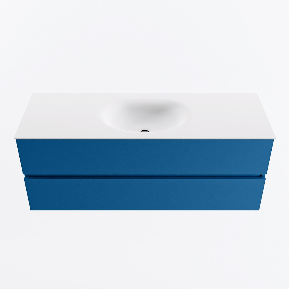 MONDIAZ VICA 130cm badmeubel onderkast Jeans 2 lades. Wastafel MOON midden 1 kraangat, kleur Talc.