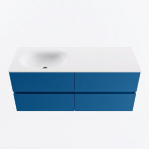 MONDIAZ VICA 120cm badmeubel onderkast Jeans 4 lades. Wastafel MOON links zonder kraangat, kleur Talc.